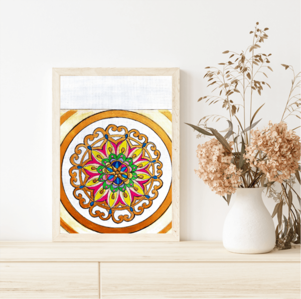 Handmade acrylic golden mandala painting frame
