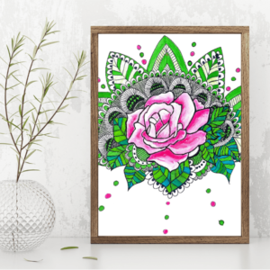 acrylic canvas mandala framed rose flower