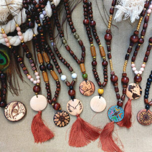 Wooden pyrography jewelry