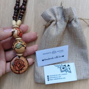 Wood burning handmade necklace